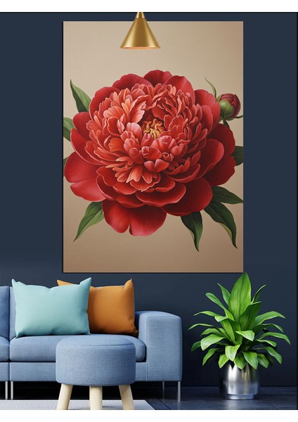 Parlak Kırmızı Şakayık Çiçeği Dekoratif Kanvas - Mdf Ahşap Tablo modelleri