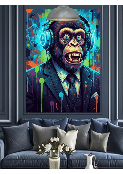 Korkunç Maymun Vampir Mavi Takım Dekoratif Kanvas - Mdf Ahşap Tablo fırsatları