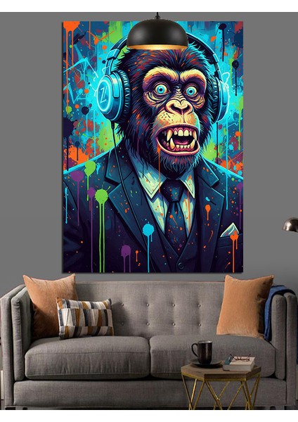 Korkunç Maymun Vampir Mavi Takım Dekoratif Kanvas - Mdf Ahşap Tablo indirimleri
