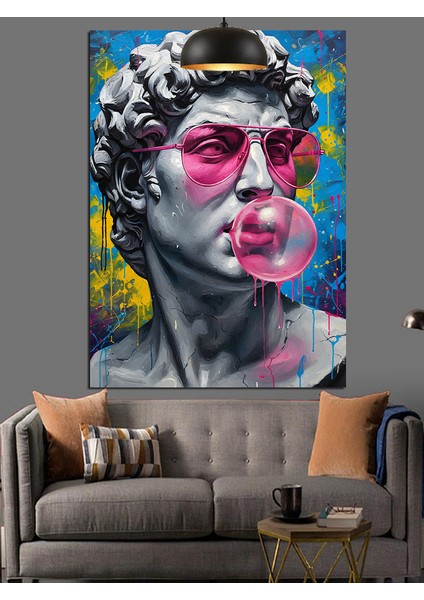 Mermer Heykel Modern Sanat Pembe Gözlük ve Sakız Balonu Dekoratif Kanvas - Mdf Ahşap Tablo fiyatları