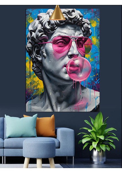Mermer Heykel Modern Sanat Pembe Gözlük ve Sakız Balonu Dekoratif Kanvas - Mdf Ahşap Tablo modelleri