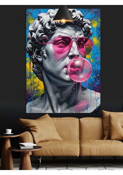 Mermer Heykel Modern Sanat Pembe Gözlük ve Sakız Balonu Dekoratif Kanvas - Mdf Ahşap Tablo fırsatları