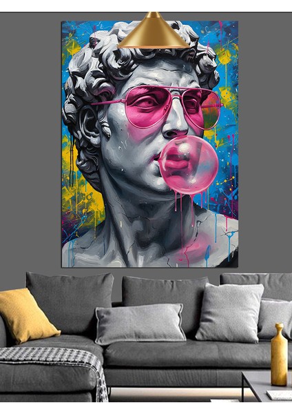 Mermer Heykel Modern Sanat Pembe Gözlük ve Sakız Balonu Dekoratif Kanvas - Mdf Ahşap Tablo indirimleri