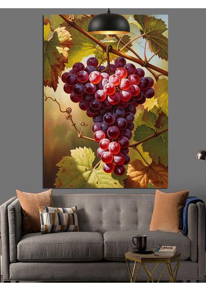 Dalındaki Kızıl Kırmızı Üzüm Salkımları Dekoratif Kanvas - Mdf Ahşap Tablo fiyatları