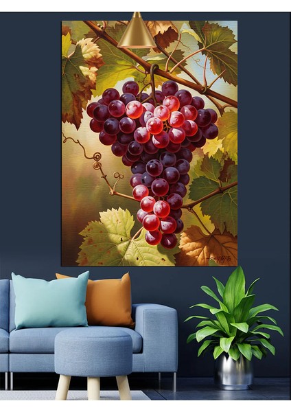 Dalındaki Kızıl Kırmızı Üzüm Salkımları Dekoratif Kanvas - Mdf Ahşap Tablo modelleri