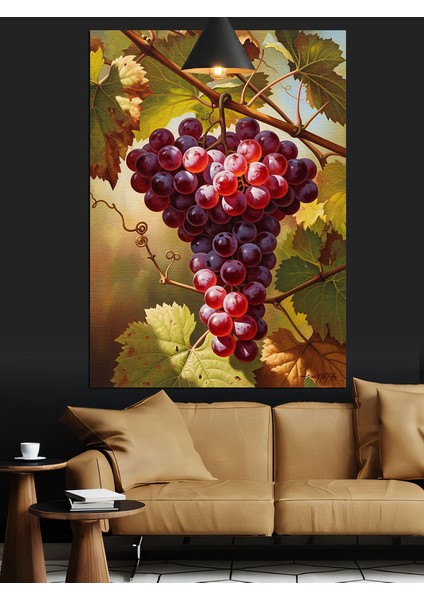 Dalındaki Kızıl Kırmızı Üzüm Salkımları Dekoratif Kanvas - Mdf Ahşap Tablo fırsatları