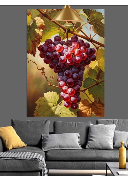 Dalındaki Kızıl Kırmızı Üzüm Salkımları Dekoratif Kanvas - Mdf Ahşap Tablo indirimleri