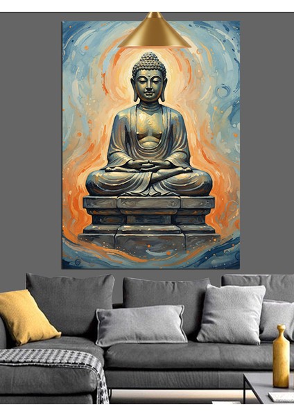 Oturmuş Budha Huzur Pozu Dekoratif Kanvas - Mdf Ahşap Tablo