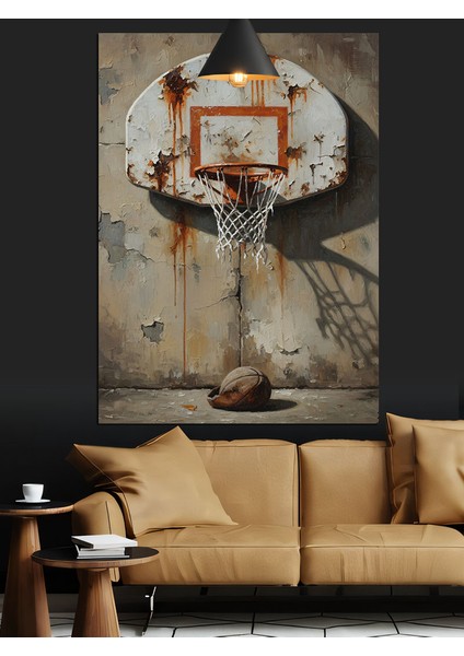 Eskimiş Duvar ve Basket Potası Dekoratif Kanvas - Mdf Ahşap Tablo