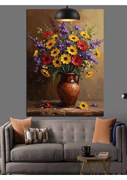 Çiçek Vazosu Parlak Renkler Dekoratif Kanvas - Mdf Ahşap Tablo