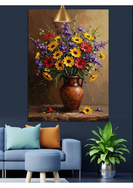 Çiçek Vazosu Parlak Renkler Dekoratif Kanvas - Mdf Ahşap Tablo fiyatları