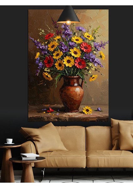 Çiçek Vazosu Parlak Renkler Dekoratif Kanvas - Mdf Ahşap Tablo modelleri