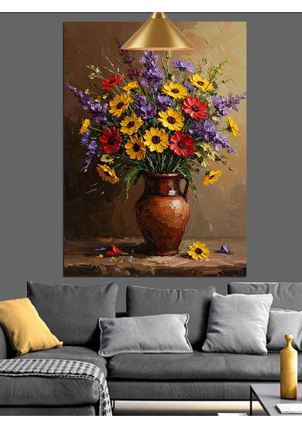 Çiçek Vazosu Parlak Renkler Dekoratif Kanvas - Mdf Ahşap Tablo fırsatları