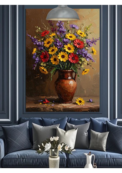 Çiçek Vazosu Parlak Renkler Dekoratif Kanvas - Mdf Ahşap Tablo indirimleri