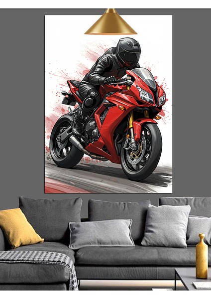 Motosiklet Kırmızı Hız Tutku Dekoratif Kanvas - Mdf Ahşap Tablo