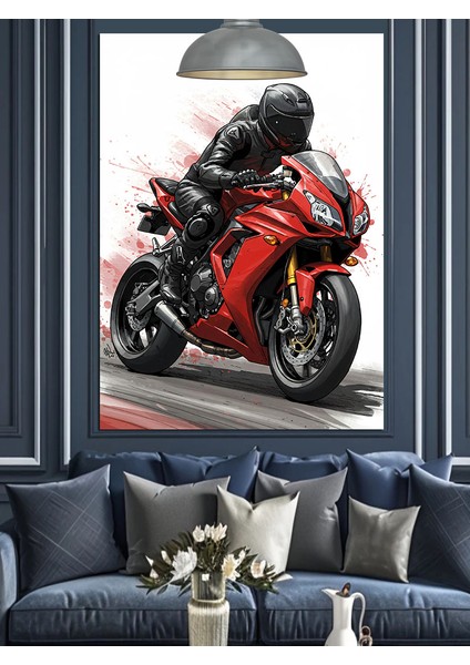Motosiklet Kırmızı Hız Tutku Dekoratif Kanvas - Mdf Ahşap Tablo fiyatları