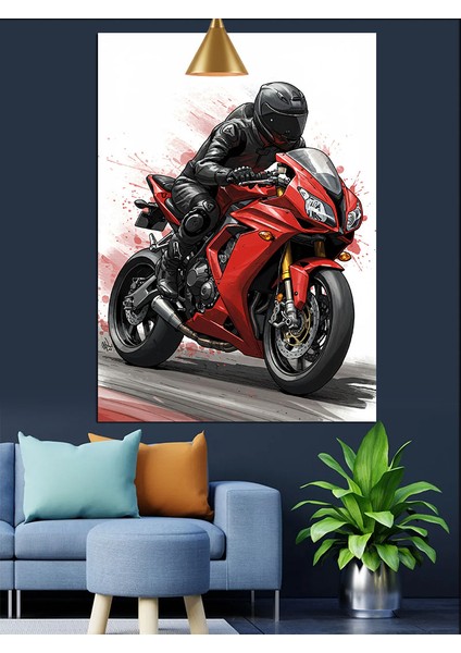 Motosiklet Kırmızı Hız Tutku Dekoratif Kanvas - Mdf Ahşap Tablo fırsatları