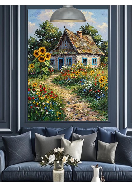 Köy Evi Çiçek Tarlası Dekoratif Kanvas - Mdf Ahşap Tablo fiyatları