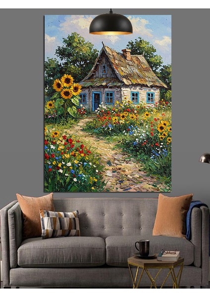 Köy Evi Çiçek Tarlası Dekoratif Kanvas - Mdf Ahşap Tablo modelleri
