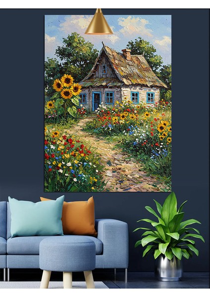Köy Evi Çiçek Tarlası Dekoratif Kanvas - Mdf Ahşap Tablo fırsatları