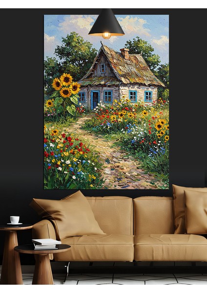 Köy Evi Çiçek Tarlası Dekoratif Kanvas - Mdf Ahşap Tablo indirimleri