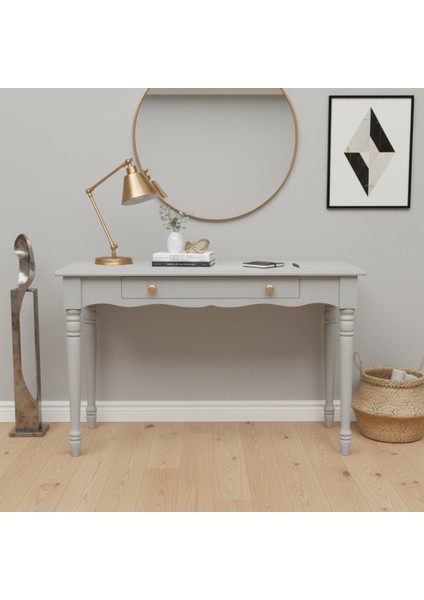 120 cm Masif Açık Gri Tornalı Çalışma Masası