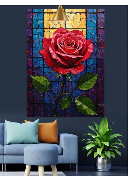 Tek Kırmızı Gül Çiçeği Dekoratif Kanvas - Mdf Ahşap Tablo