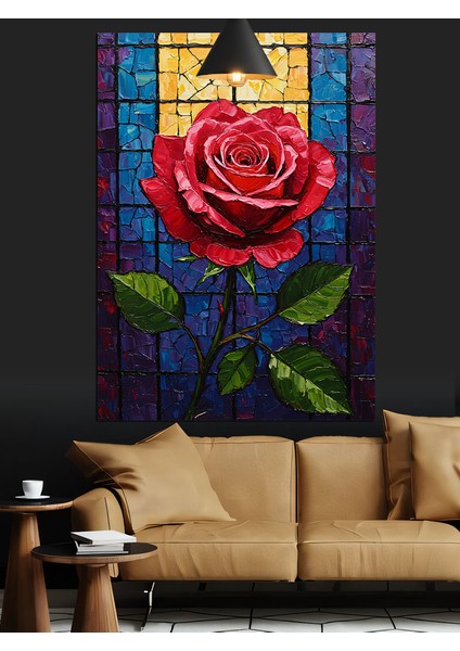 Tek Kırmızı Gül Çiçeği Dekoratif Kanvas - Mdf Ahşap Tablo fiyatları