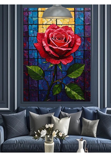 Tek Kırmızı Gül Çiçeği Dekoratif Kanvas - Mdf Ahşap Tablo fırsatları