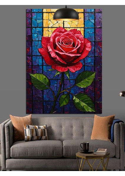 Tek Kırmızı Gül Çiçeği Dekoratif Kanvas - Mdf Ahşap Tablo indirimleri