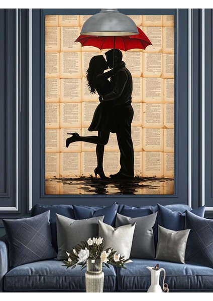 Şemsiye Altında Aşık Çift Dekoratif Kanvas - Mdf Ahşap Tablo fiyatları