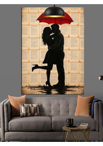 Şemsiye Altında Aşık Çift Dekoratif Kanvas - Mdf Ahşap Tablo modelleri