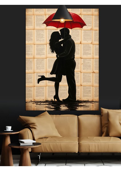 Şemsiye Altında Aşık Çift Dekoratif Kanvas - Mdf Ahşap Tablo indirimleri