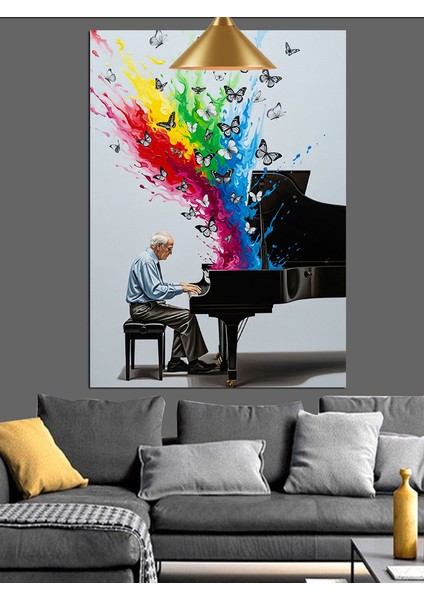 Renkli Piyano Notaları Sanatı Dekoratif Kanvas - Mdf Ahşap Tablo