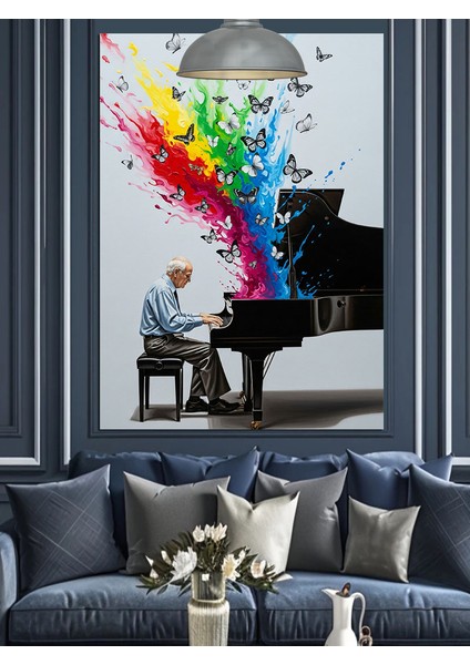 Renkli Piyano Notaları Sanatı Dekoratif Kanvas - Mdf Ahşap Tablo fiyatları