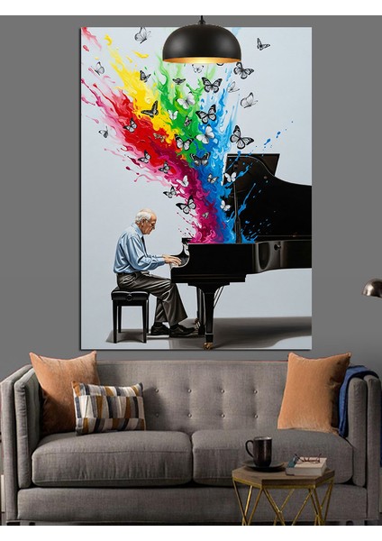Renkli Piyano Notaları Sanatı Dekoratif Kanvas - Mdf Ahşap Tablo modelleri