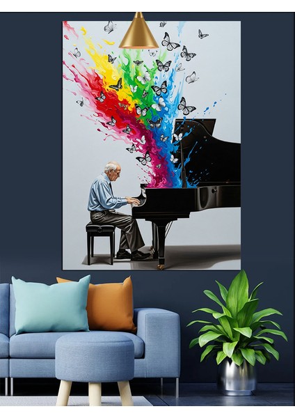 Renkli Piyano Notaları Sanatı Dekoratif Kanvas - Mdf Ahşap Tablo fırsatları