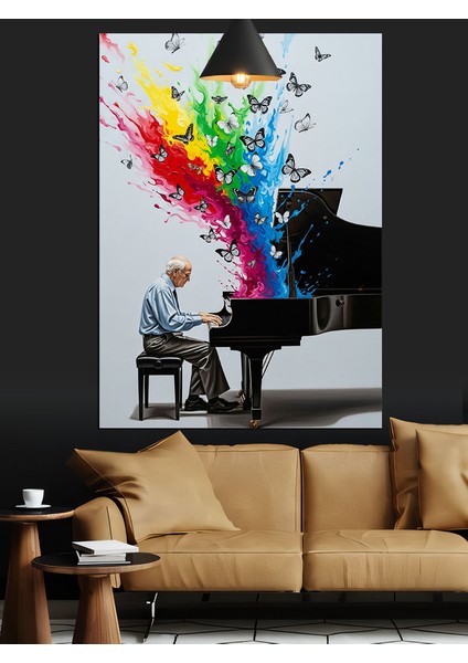 Renkli Piyano Notaları Sanatı Dekoratif Kanvas - Mdf Ahşap Tablo indirimleri