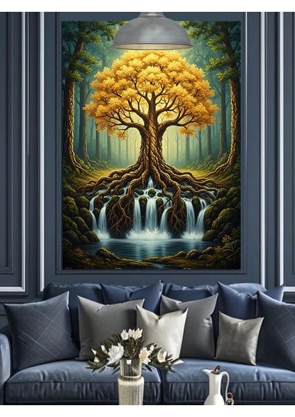 Hayat Ağacı Şelale ve Orman Dekoratif Kanvas - Mdf Ahşap Tablo fiyatları