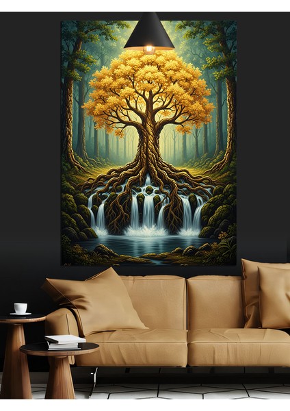 Hayat Ağacı Şelale ve Orman Dekoratif Kanvas - Mdf Ahşap Tablo indirimleri