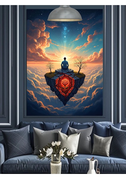 Gökyünde Insan Figürü Modern Sanat Dekoratif Kanvas - Mdf Ahşap Tablo