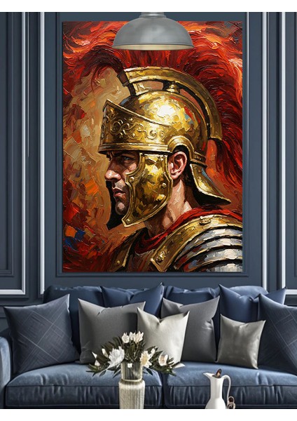 Miğferli Roma Askeri Figürü Dekoratif Kanvas - Mdf Ahşap Tablo