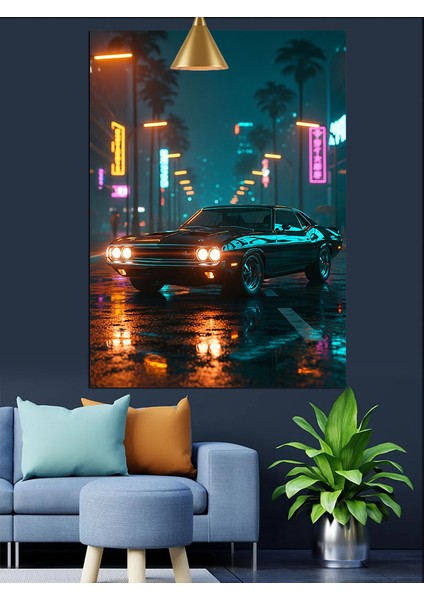 Gece Şehir Işıkları ve Spor Araba Dekoratif Kanvas - Mdf Ahşap Tablo modelleri