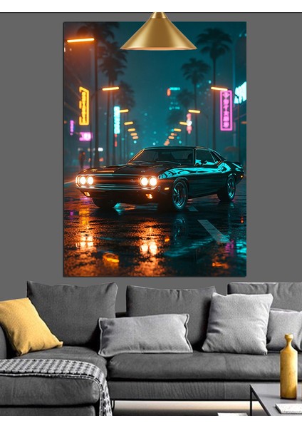 Gece Şehir Işıkları ve Spor Araba Dekoratif Kanvas - Mdf Ahşap Tablo indirimleri