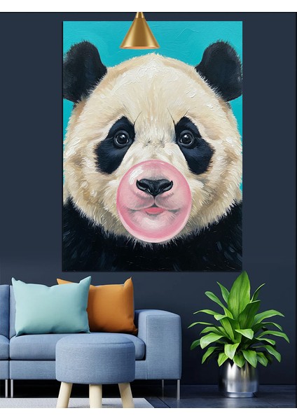 Sakız Balonu Panda Ayı Sevimli Portre Dekoratif Kanvas - Mdf Ahşap Tablo