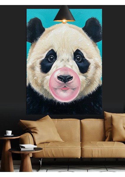 Sakız Balonu Panda Ayı Sevimli Portre Dekoratif Kanvas - Mdf Ahşap Tablo fiyatları