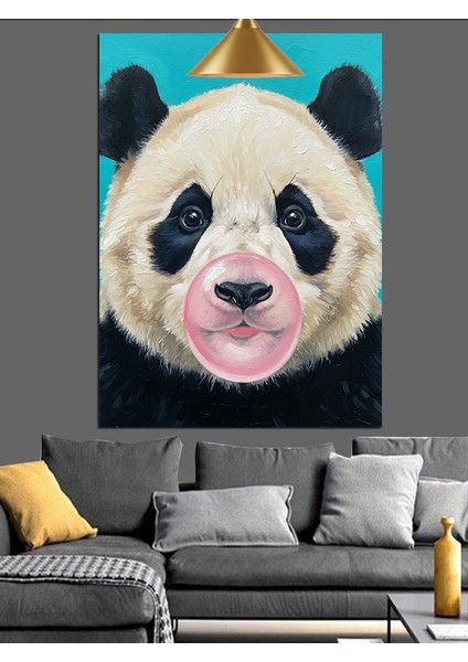 Sakız Balonu Panda Ayı Sevimli Portre Dekoratif Kanvas - Mdf Ahşap Tablo modelleri
