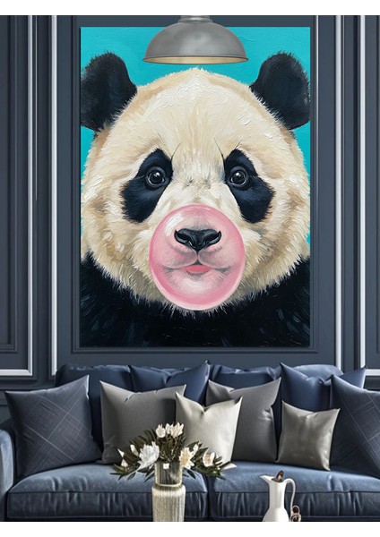 Sakız Balonu Panda Ayı Sevimli Portre Dekoratif Kanvas - Mdf Ahşap Tablo fırsatları