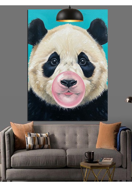 Sakız Balonu Panda Ayı Sevimli Portre Dekoratif Kanvas - Mdf Ahşap Tablo indirimleri