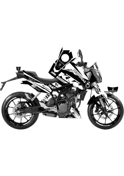 KTM Duke 390 Petronas Desing Sticker Set Siyah-Beyaz (2011-16)